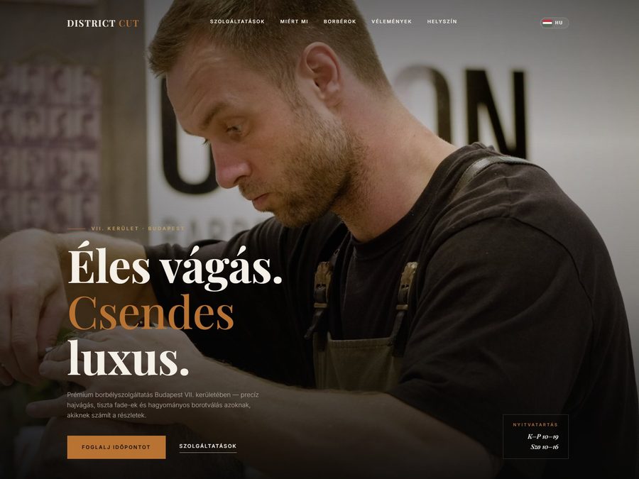 District Cut Budapest website hero section