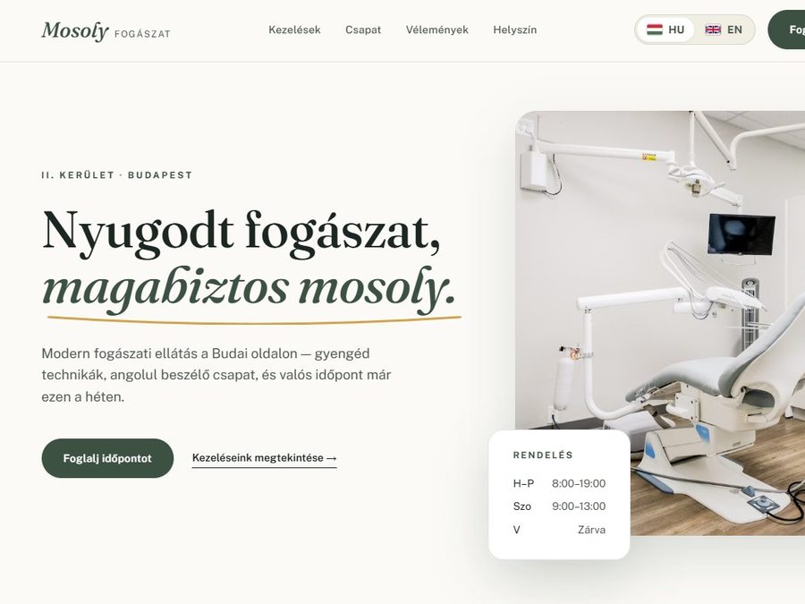 Mosoly Dental Clinic website hero section